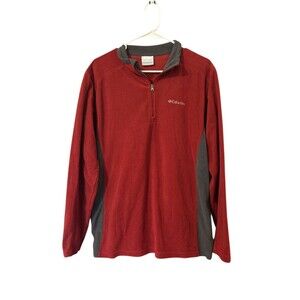 Columbia Fleece Jacket Mens Medium Red 1/4-Zip Sweatshirt Long-Sleeve Mock-Neck
